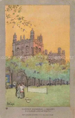 AK / Ansichtskarte CHICAGO  Illinois USA Harper Memorial Library Chicago University Painting M. W. Sater Kuenstlerkarte