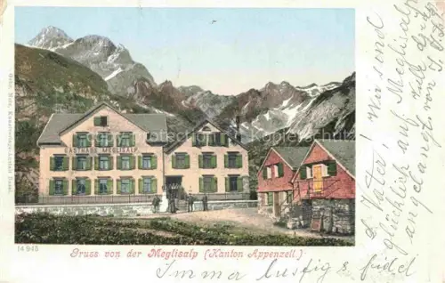 AK / Ansichtskarte Meglisalp Megglisalp 1520m Altmann Saentis AR Gasthaus Appenzeller Alpen Kuenstlerkarte
