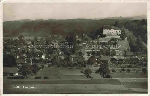 AK / Ansichtskarte LAUPEN BE Panorama Blick zum Schloss Bromsilber