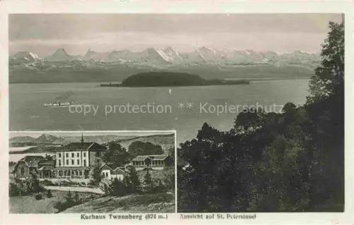 AK / Ansichtskarte Twann Nidau BE Kurhaus Twannberg Panorama Blick auf St. Petersinsel Alpenkette
