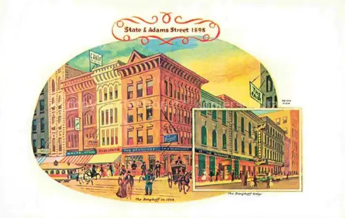 AK / Ansichtskarte CHICAGO  Illinois USA State and Adams Street 1898 The Berghoff Restaurant in 1898 and today Illustration