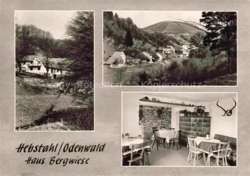 AK / Ansichtskarte Hebstahl Sensbachtal Odenwaldkreis Hessen Gaestehaus Haus Bergwiese Gastraum Panorama
