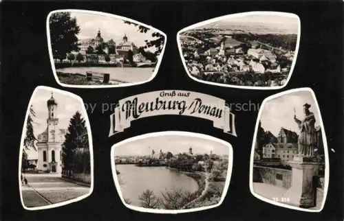 AK / Ansichtskarte Neuburg  Donau Bayern Kloster Kirche Panorama Donaupartie Statue