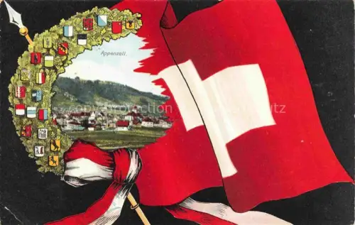 AK / Ansichtskarte Appenzell-Stadt IR Panorama Schweizer Flagge Kantonswappen