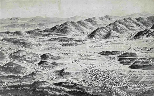 AK / Ansichtskarte Muelhausen Elsass und Umgebung aus der Vogelperspektive Schlachtfeld in den Vogesen Feldpost