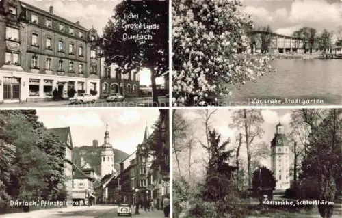 AK / Ansichtskarte Durlach Karlsruhe Baden BW Hotel Restaurant Grosse Linde Pfinztalstrasse Karlsruhe Stadtgarten Schlossturm