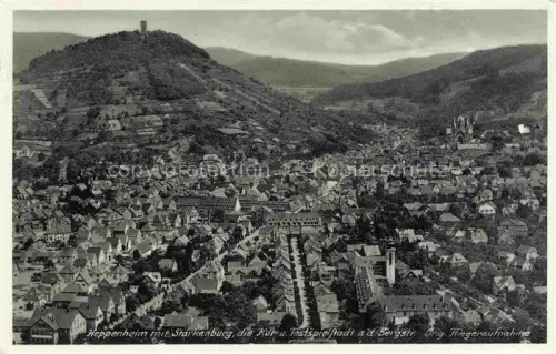 AK / Ansichtskarte Heppenheim Bergstrasse Hessen Panorama mit Starkenburg Kur- und Festspielstadt Original Fliegeraufnahme