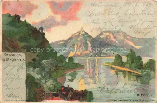AK / Ansichtskarte PFAFF C. Kuenstlerlitho Rolandseck und Drachenfels