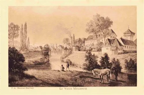AK / Ansichtskarte Becker-Harvey Pierre-Albert (1870-1929) Kuenstlerkarte Le Vieux Mulhouse Fabrique Schlumberger Dentsche