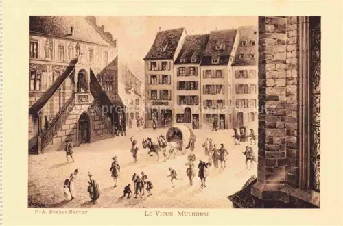 AK / Ansichtskarte Becker-Harvey Pierre-Albert (1870-1929) Kuenstlerkarte Mulhouse La Place de la Reunion rue Guillaume teill