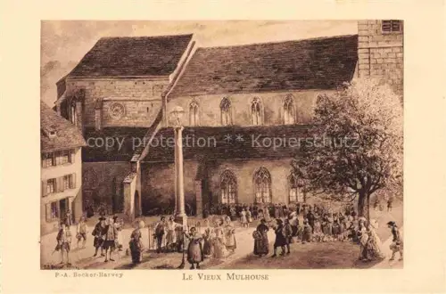 AK / Ansichtskarte Becker-Harvey Pierre-Albert (1870-1929) Kuenstlerkarte Mulhouse Haffele Markt St Etienne Colonne Lambert 