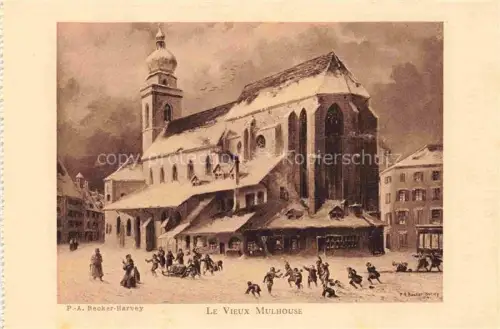 AK / Ansichtskarte Becker-Harvey Pierre-Albert (1870-1929) Kuenstlerkarte Mulhouse  Eglise St Etienne 