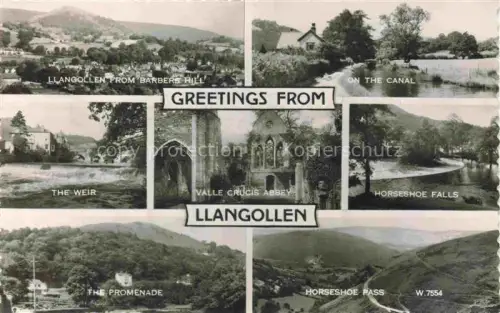 AK / Ansichtskarte Llangollen Wales UK Panorama view from Barbers Hill Canal Weir Valle Crucis Abbey Horsehoe Falls Promenade Horseshoe Pass