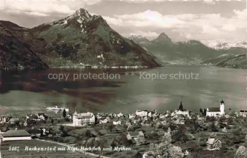 AK / Ansichtskarte Beckenried Vierwaldstaettersee NW Panorama Blick gegen Rigi Hochfluh und Mythen