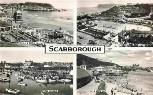 AK / Ansichtskarte Scarborough  Yorkshire UK Spa Castle Hill Bathing Pool Harbour South Bay