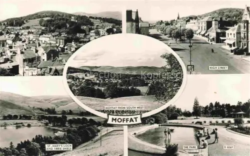 AK / Ansichtskarte Moffat Dumfries Galloway UK Panorama High Street St. Marys Loch Park