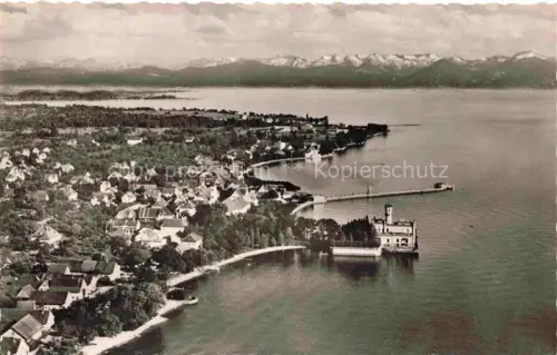 AK / Ansichtskarte Langenargen Bodensee Panorama mit Schloss Montfort Alpenkette