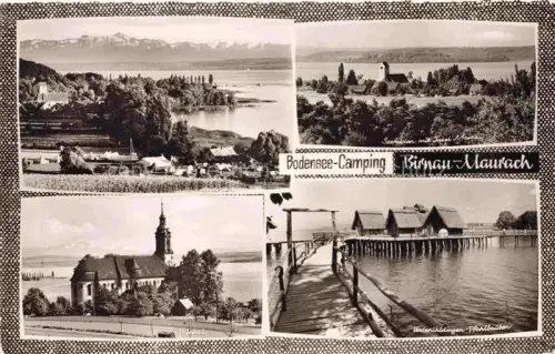 AK / Ansichtskarte Maurach Birnau Bodenseekreis BW Panorama Alpenblick Bodensee Camping Seefelden Insel Mainau Birnau Kirche Unteruhldingen Pfahlbauten