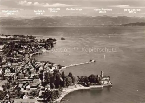 AK / Ansichtskarte Langenargen Bodensee Panorama mit Schloss Montfort Alpen