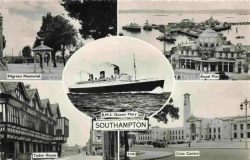 AK / Ansichtskarte SOUTHAMPTON  UK Pilgrims Memorial Tudor House RMS Queen Mary Royal Pier Civic Centre
