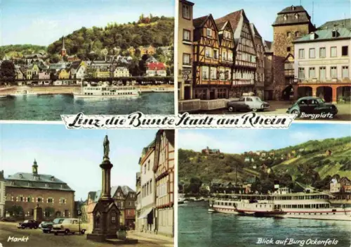 AK / Ansichtskarte Linz Rhein Rheinland-Pfalz Rheindampfer Burgplatz Markt Altstadt Fachwerkhaeuser Burg Ockenfels