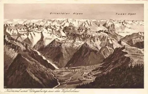 AK / Ansichtskarte Krimml 1076m Pinzgau AT und Umgebung aus der Vogelschau Zillertaler und Tuxer Alpen Panoramakarte Kupfertiefdruck