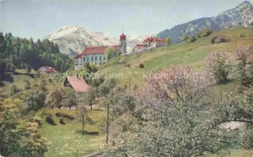 AK / Ansichtskarte Pfaefers Sarganserland SG Teilansicht mit Kirche Blick gegen Monteluna Alpen Baumbluete