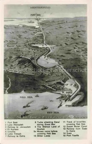 AK / Ansichtskarte SUEZ Canal de Egypt Suez-Canal Landkarte Port-Said Ismailia Red-Sea WWI