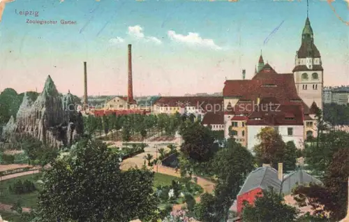 AK / Ansichtskarte LEIPZIG Sachsen Zoologischer-Garten Zoo Felsanlage Kirchturm Baeume