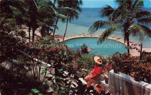 AK / Ansichtskarte Ocho Rios Saint Ann Jamaica Sans-Souci Hotel-Pool Palmen Terrasse Blumenbeete Meerblick Karibik