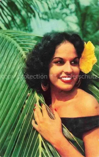 AK / Ansichtskarte Kingston Kingston Jamaican-Beauty Frauenportraet Hibiskusbluete Palmblatt Karibik