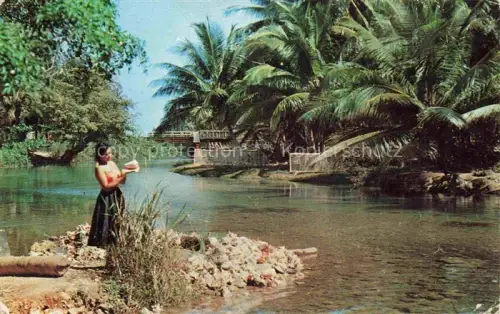 AK / Ansichtskarte Ocho Rios Saint Ann Jamaica White-River Palmenufer Frau Fluss Bruecke Karibik Waescherin