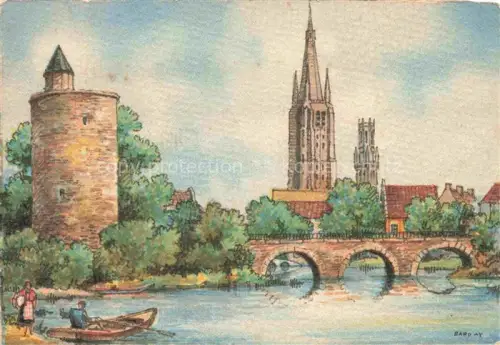 AK / Ansichtskarte BRUGGE Bruges Belgie Minnewater Lac-d Amour Rundturm Bruecke Ruderboot Kirchturm Spiegelung