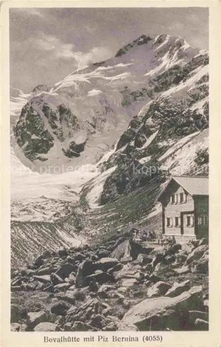 AK / Ansichtskarte Bovalhuette SAC 2495m Morteratsch GR Berghuette mit Piz Bernina