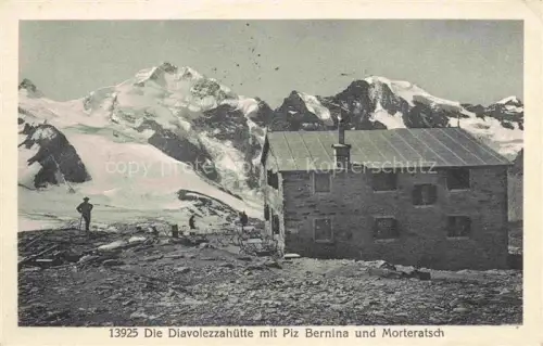 AK / Ansichtskarte Diavolezzahuette 2973m Bernina GR Berghaus mit Piz Bernina und Morteratsch