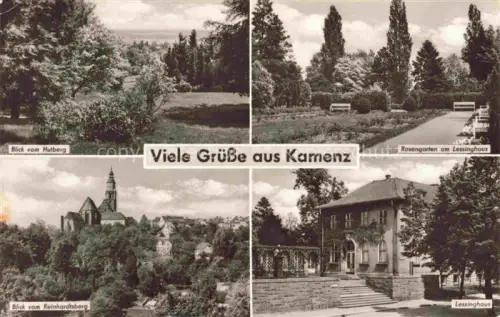 AK / Ansichtskarte Kamenz Sachsen Blick vom Hutberg Reinhardtsberg Rosengarten am Lessinghaus Kirche
