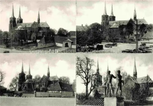 AK / Ansichtskarte Roskilde DK Domkirke Dom Mehrbildkarte Skulptur Turm Baeume Platz