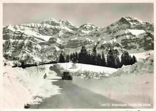 AK / Ansichtskarte Schwaegalp Nesslau Appenzell AR Kraezernpass-Strasse Saentis Winterstrasse Auto Schnee Alpen Bergpanorama