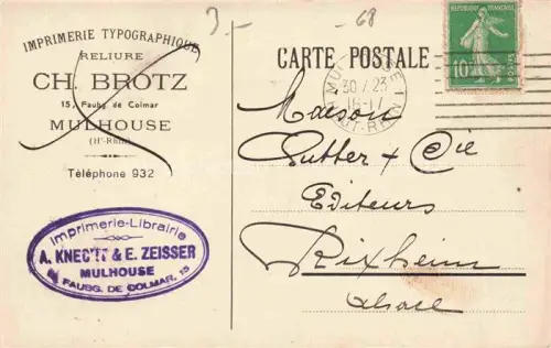 AK / Ansichtskarte MULHOUSE Muehlhausen 68 Haut-Rhin Imprimerie-Librairie Knecht Zeisser Korrespondenzkarte