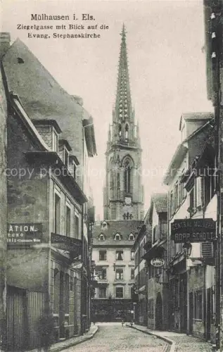 AK / Ansichtskarte Muelhausen Elsass Ziegelgasse mit Blick auf die evangelische Stiftskirche