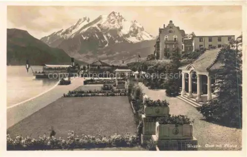 AK / Ansichtskarte Weggis Vierwaldstaettersee LU Partie am Quai Blick gegen Pilatus