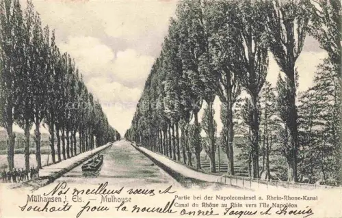 AK / Ansichtskarte Muelhausen Elsass Partie bei der Napoleonsinsel Rhein-Rhône-Kanal Kuenstlerkarte