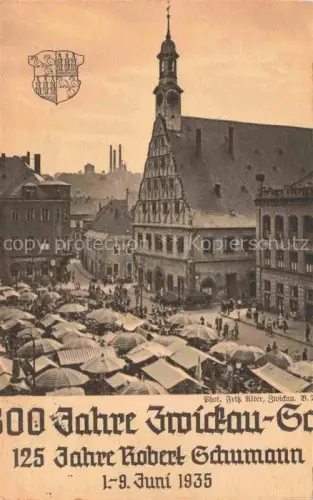 AK / Ansichtskarte ZWICKAU  Sachsen Hauptmarkt mit Gewandhaus Festpostkarte 125 Jahre Robert Schumann