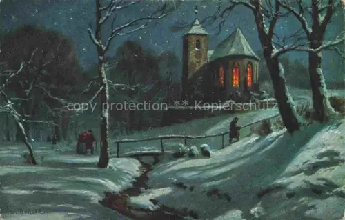 AK / Ansichtskarte BueRGER W. Kuenstlerkarte Nr 3832 Kirche Winter
