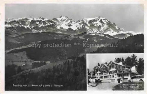 AK / Ansichtskarte Oberegg St Anton 1121m Gais Appenzell AI Panorama Ausblick von St. Anton auf Saentis und Altmann Appenzeller Alpen Gasthaus Pension Roessli
