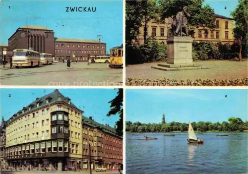 AK / Ansichtskarte ZWICKAU  Sachsen Hauptbahnhof Robert-Schumann-Denkmal Ringcafé Schwanenteich