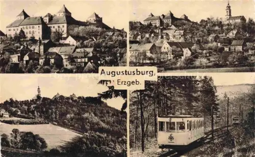 AK / Ansichtskarte Augustusburg Schlosspartien Panorama Bergbahn