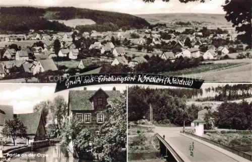 AK / Ansichtskarte Wrexen Diemelstadt Waldeck Hessen Panorama Partie an der Orpe Bruecke
