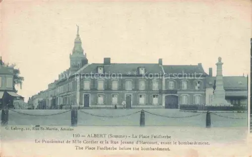 AK / Ansichtskarte ALBERT  Peronne 80 Somme La Place Faidherbe Le Pensionnat de Mlle Cordier et la Rue Jeaune d'Harcourt avant le bombardement
