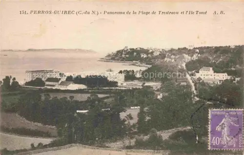AK / Ansichtskarte PERROS-GUIREC Lannion 22 Cotes-d Armor Panorama de la Plage de Trestraou et l'Ile Tome